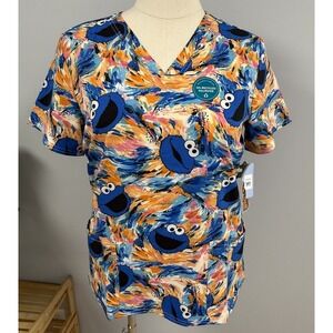 NWT Cookie Monster Cherokee Tooniforms Scrub Top 3X Sesame Street Scrubs Uniform